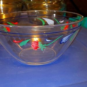 LENOX POPPIES ON BLUE GLASS SALAD SERVING BOWL 9"x 4 1/4" TALL.